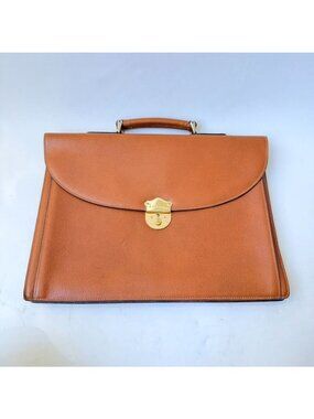 Vintage Lancel Tan Brown Textured Leather Briefcase Top Handle Bag
